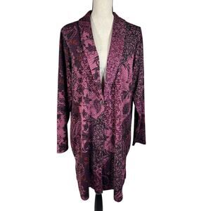 Susan Graver 1X-Large Jacket Floral Jacquard One-Button Stretch Pockets Purple